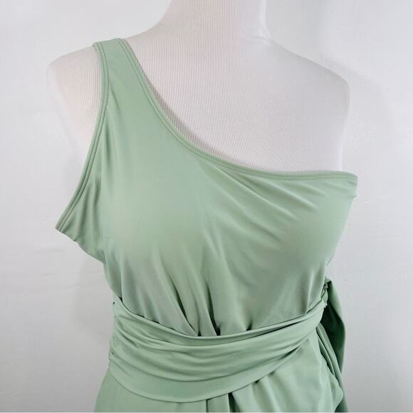 Pink Lily Pastel Mint Green One Shoulder Waist Tie One Piece Swim 3X - Picture 4 of 9